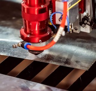 CNC Laser cutting of metal, modern industrial technology.