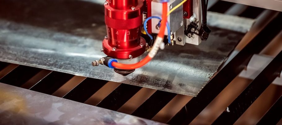 CNC Laser cutting of metal, modern industrial technology.