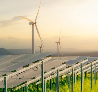Solar and wind turbines farm.